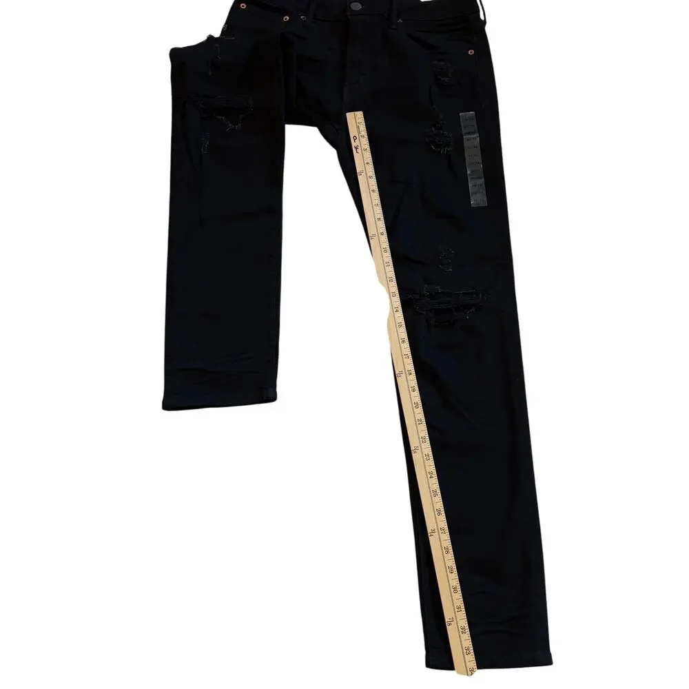 American Eagle Jeans Mens Size 34x34 Black Athletic Skinny Thrashed Goth Grunge